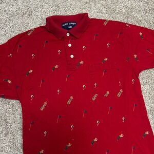 Vintage‎ Ralph Lauren Polo Sport Polo Shirt All Over Golfer Print Men Size Small